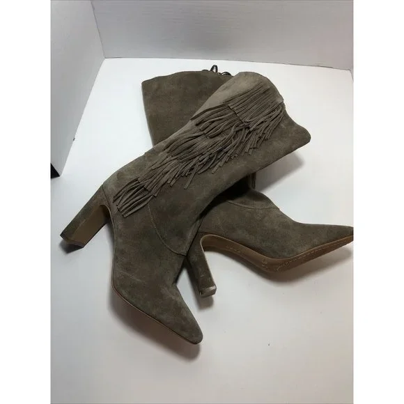 Vince Camuto STERLA Suede Flirty Fringe Boots Taupe 9.5